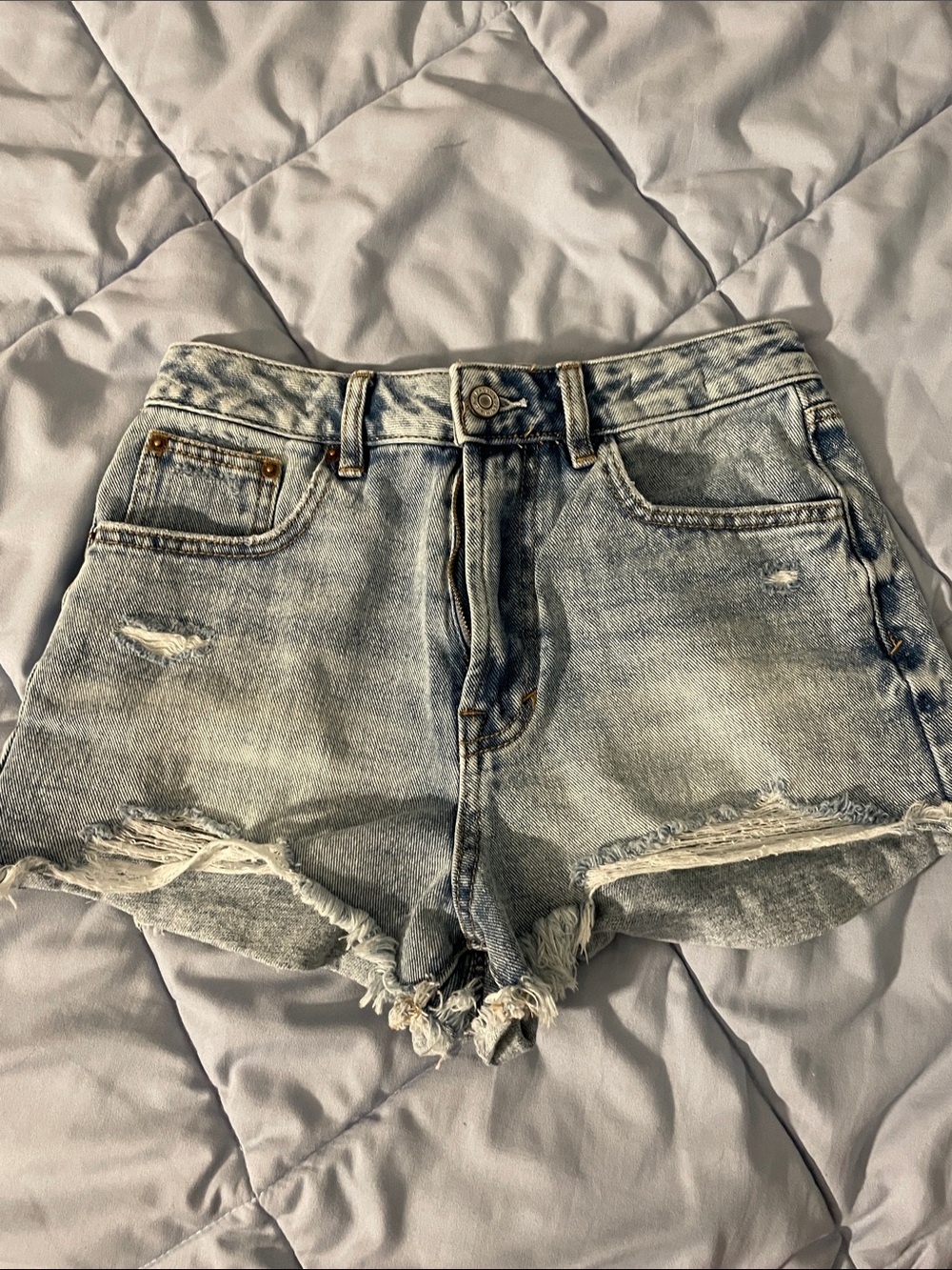PacSun Light Blue Ripped High-Rise Denim Shorts